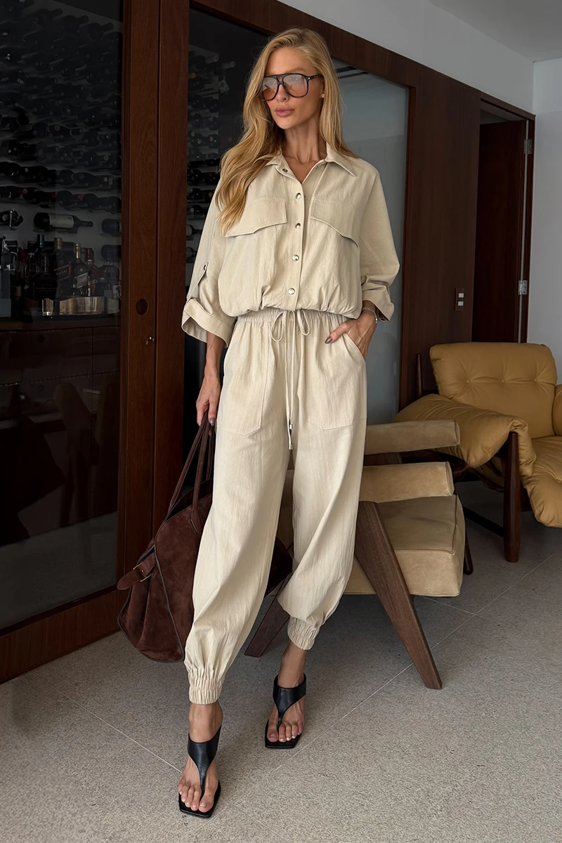 Dot Clothing - Conjunto Dot Clothing Liz Blusa e Calça Jogger Areia - 2822BEGECL