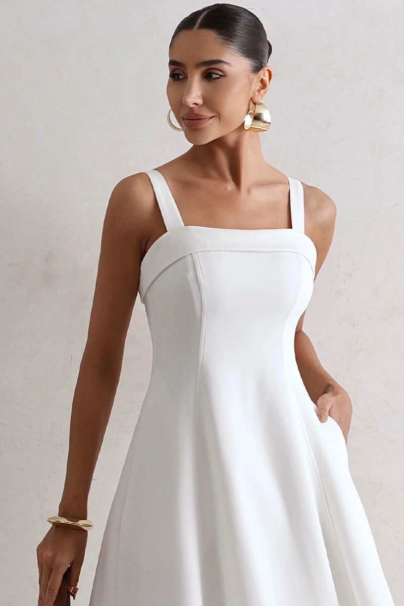 Miss Misses - Teodora Dress with Straps, Pockets, and Zippers Off White - 54679004