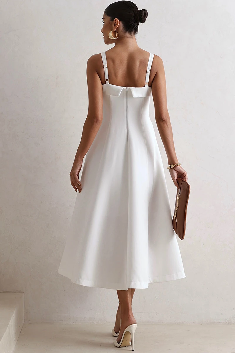 Miss Misses - Teodora Dress with Straps, Pockets, and Zippers Off White - 54679004