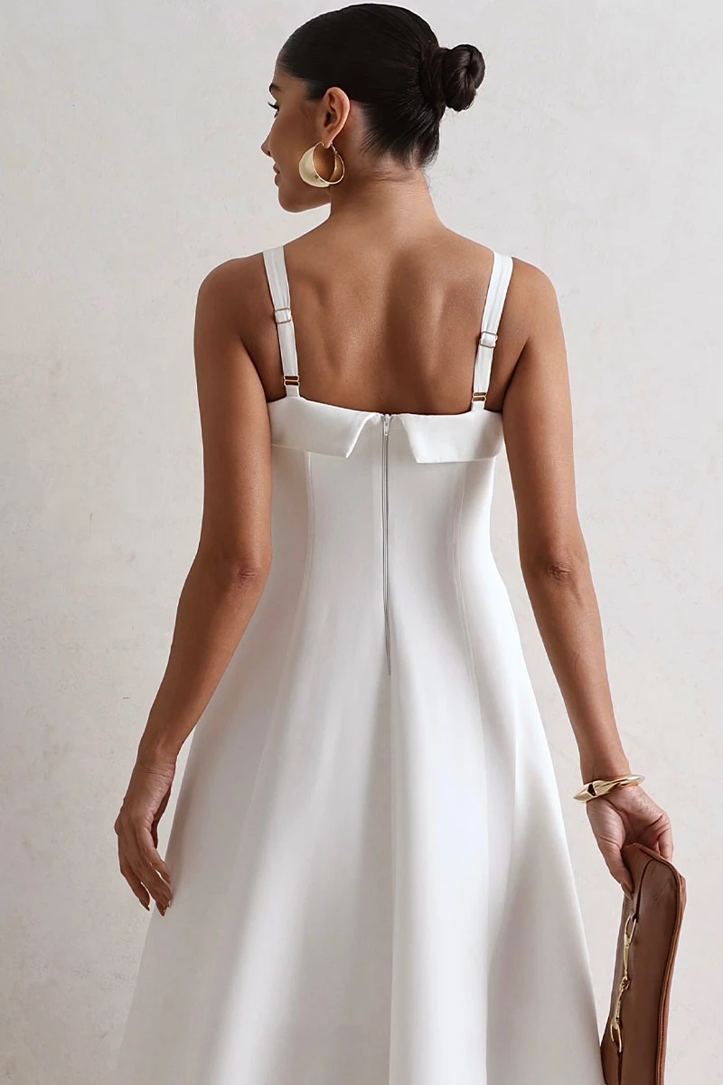 Miss Misses - Teodora Dress with Straps, Pockets, and Zippers Off White - 54679004