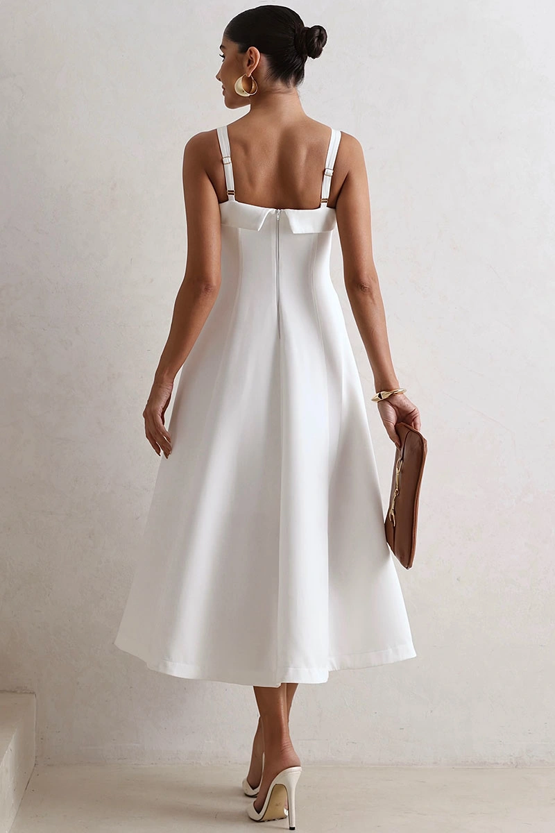 Miss Misses - Teodora Dress with Straps, Pockets, and Zippers Off White - 54679030