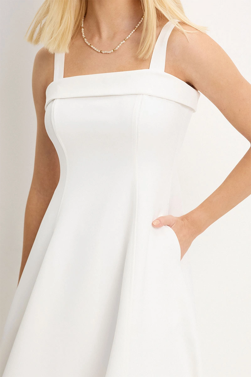 Miss Misses - Teodora Dress with Straps, Pockets, and Zippers Off White - 54679030
