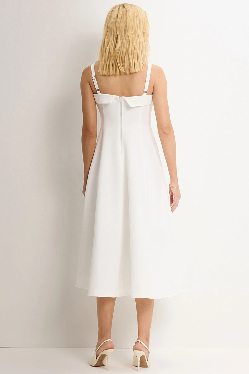 Miss Misses - Teodora Dress with Straps, Pockets, and Zippers Off White - 54679030