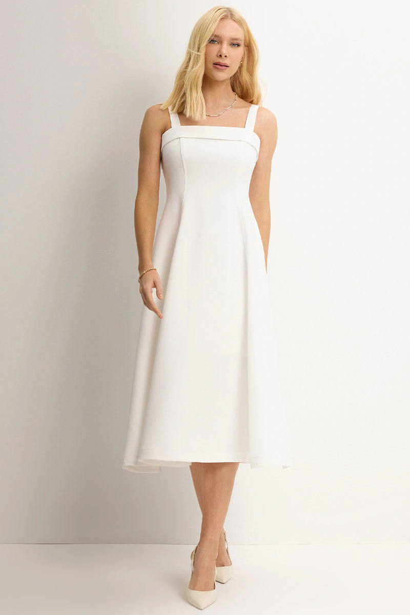 Miss Misses - Teodora Dress with Straps, Pockets, and Zippers Off White - 54679030