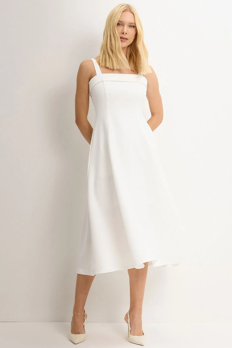 Miss Misses - Teodora Dress with Straps, Pockets, and Zippers Off White - 54679030