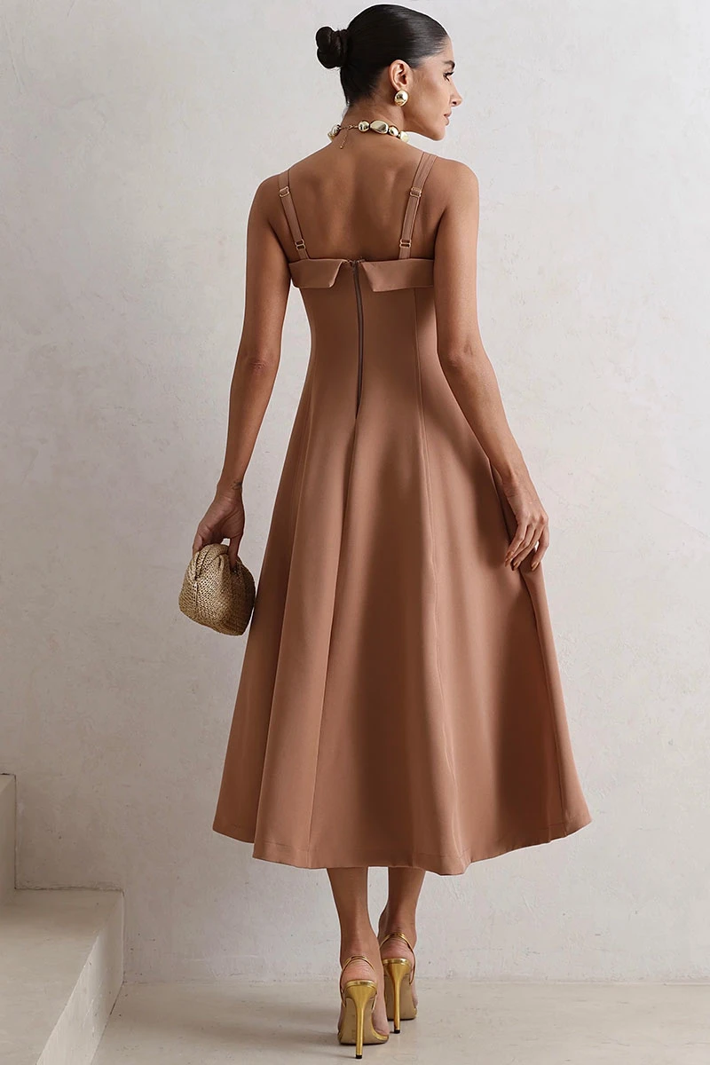 Miss Misses - Teodora Dress with Straps, Pockets, and Zippers, Brown - 54679214
