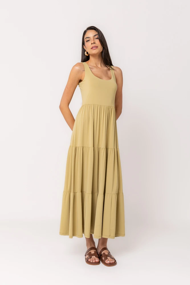 Hidrogênio - 3 MARIAS CANA GREEN MIDI DRESS - 19594479