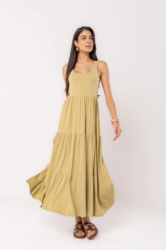 Hidrogênio - 3 MARIAS CANA GREEN MIDI DRESS - 19594479