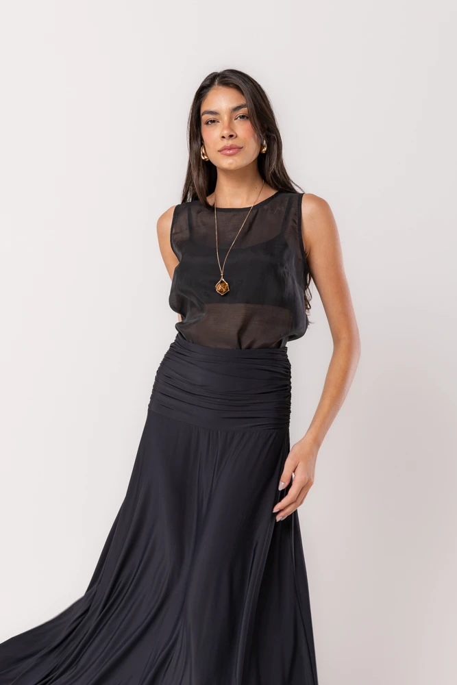 Hidrogênio - BLACK FLARE SKIRT WITH RUFFLES AT THE HIP - 19497001