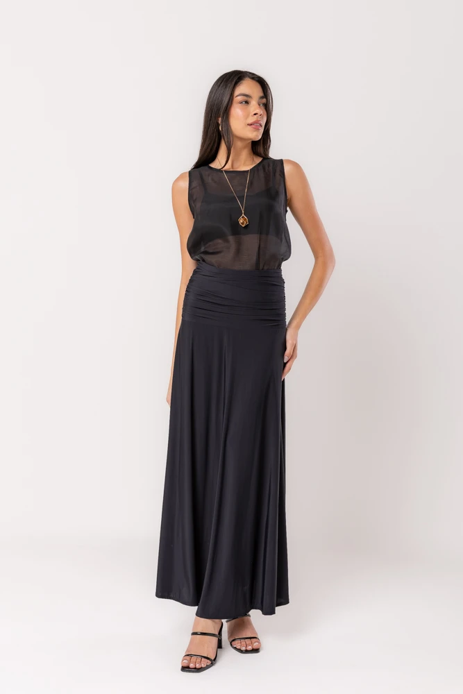 Hidrogênio - BLACK FLARE SKIRT WITH RUFFLES AT THE HIP - 19497001