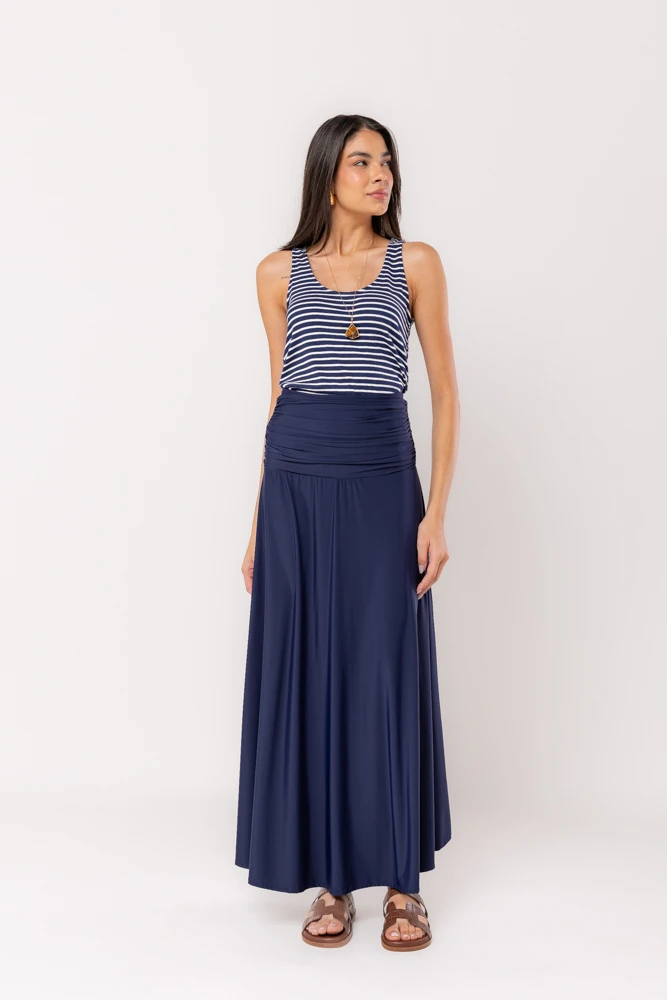 Hidrogênio - NAVY FLARE SKIRT WITH RUFFLES AT THE HIP - 19497004 Hidrogênio - NAVY FLARE SKIRT WITH RUFFLES AT THE HIP - 19497004