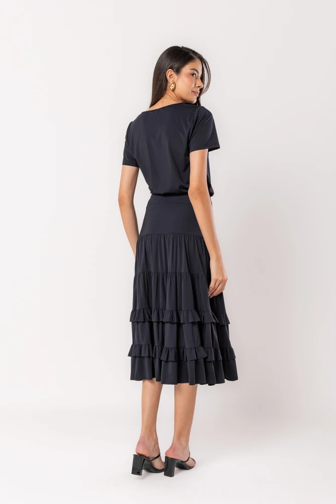 Hidrogênio - MIDI SKIRT WITH BLACK THREAD RUFFLES - 19604001