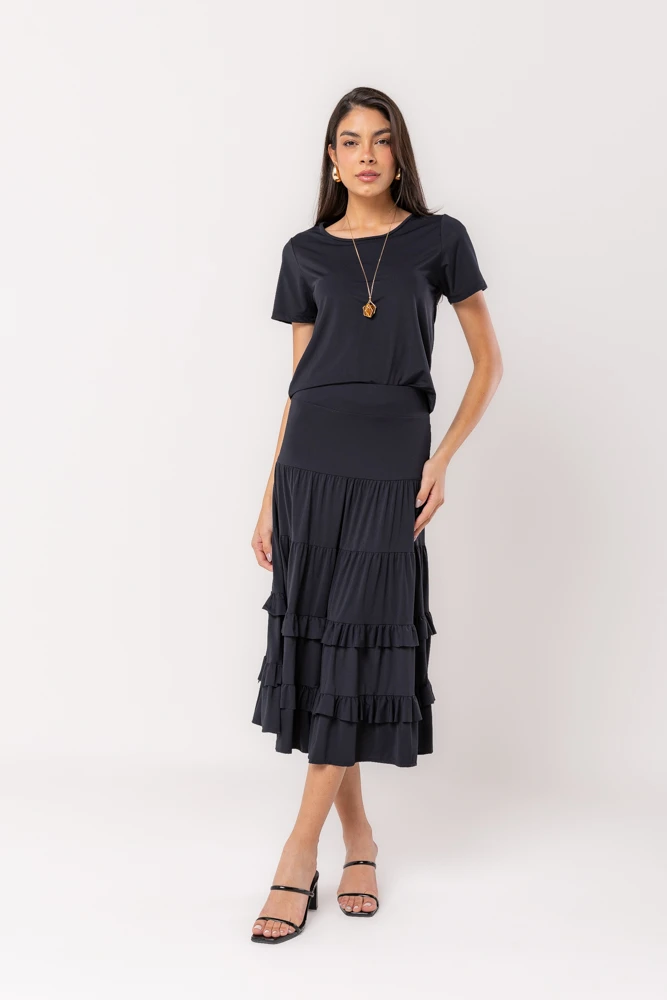 Hidrogênio - MIDI SKIRT WITH BLACK THREAD RUFFLES - 19604001