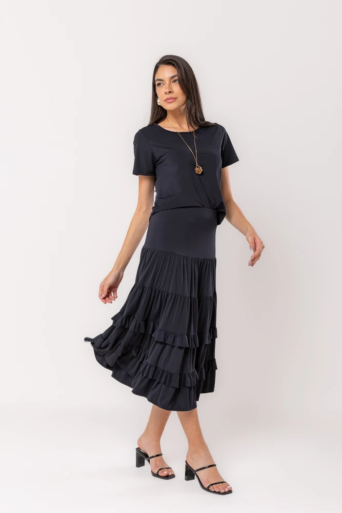 Hidrogênio - MIDI SKIRT WITH BLACK THREAD RUFFLES - 19604001