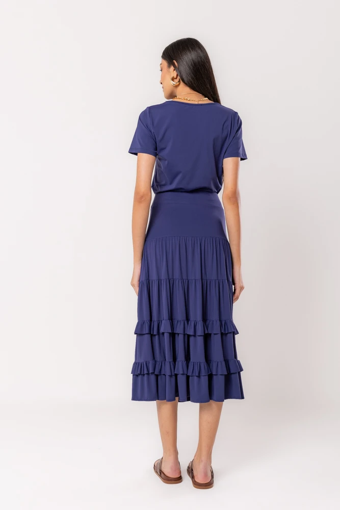 Hidrogênio - MIDI SKIRT WITH NAVY THREADS - 19604004