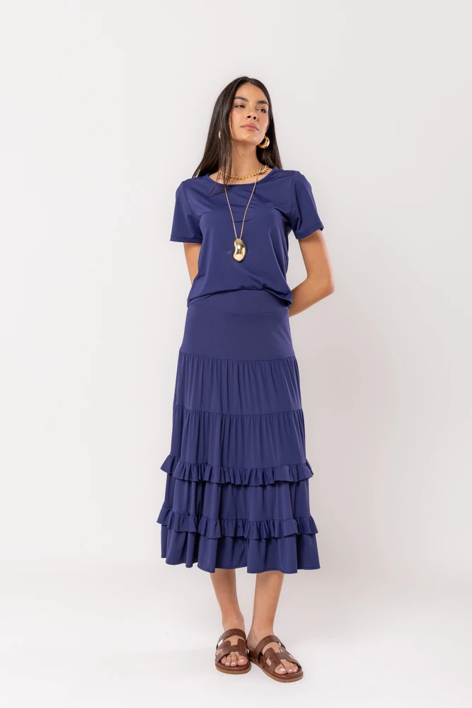 Hidrogênio - MIDI SKIRT WITH NAVY THREADS - 19604004