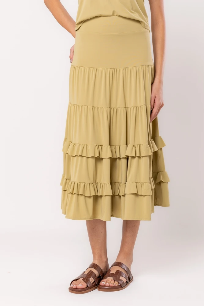 Hidrogênio - MIDI SKIRT WITH RUFFLES IN CANA GREEN THREAD - 19604479 Hidrogênio - MIDI SKIRT WITH RUFFLES IN CANA GREEN THREAD - 19604479