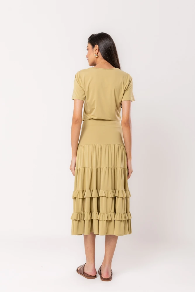 Hidrogênio - MIDI SKIRT WITH RUFFLES IN CANA GREEN THREAD - 19604479 Hidrogênio - MIDI SKIRT WITH RUFFLES IN CANA GREEN THREAD - 19604479