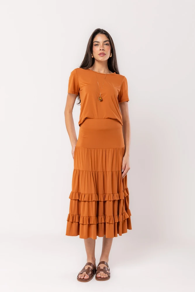 Hidrogênio - MIDI SKIRT WITH RUFFLES IN EARTH LINE - 19604332