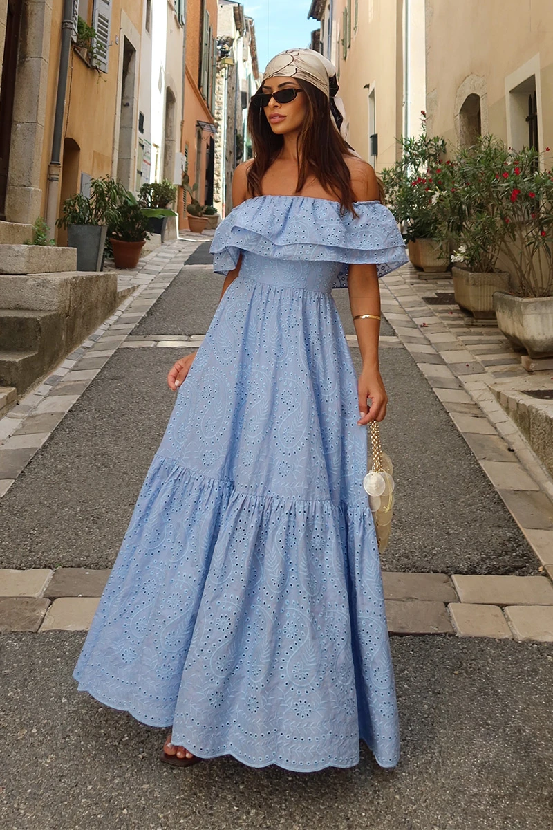Dot Clothing - Dress Dot Clothing Caitlin Shoulder to Shoulder Laise Blue - 2840AZUL