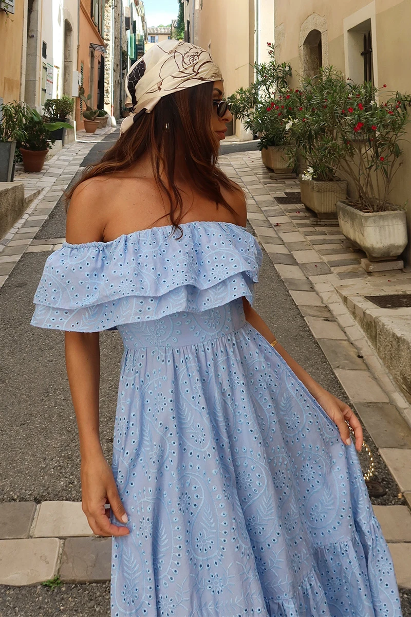 Dot Clothing - Dress Dot Clothing Caitlin Shoulder to Shoulder Laise Blue - 2840AZUL