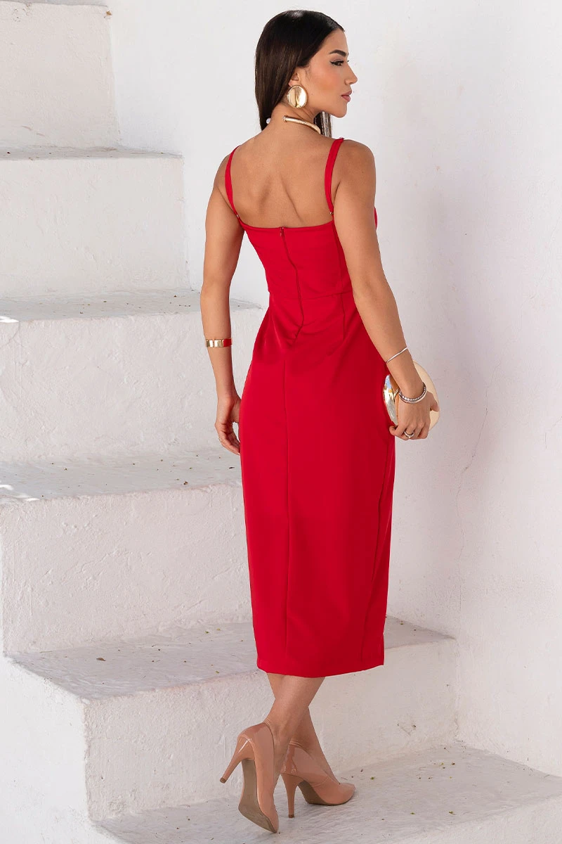Miss Misses - Angelica Dress with Pleats in the Front and Red Zipper - 54561024