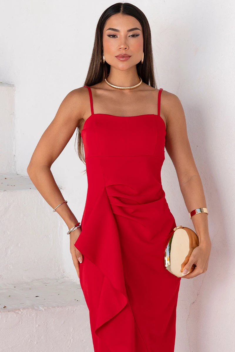 Miss Misses - Angelica Dress with Pleats in the Front and Red Zipper - 54561024