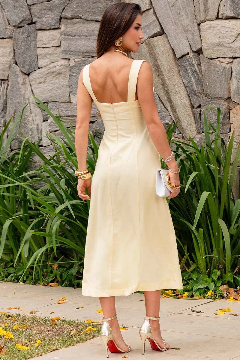 Miss Misses - Rochele Midi Dress with Wide Straps in Yellow - 54699003
