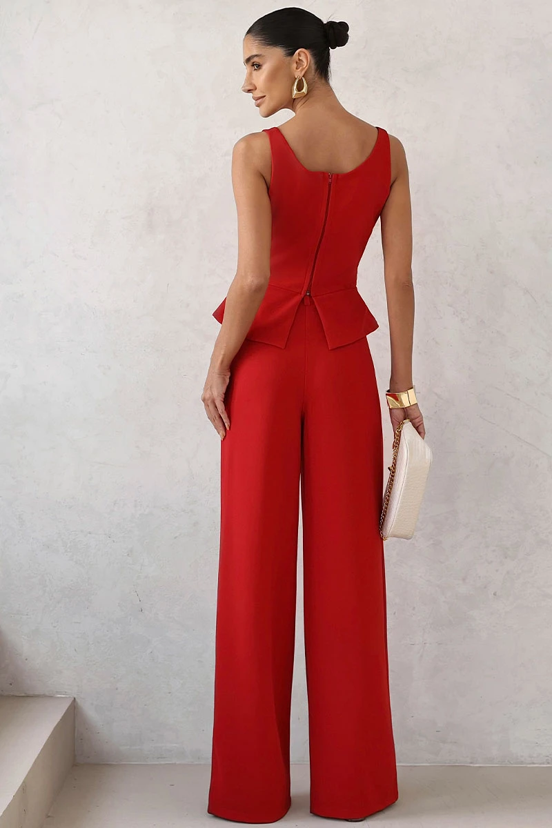 Miss Misses - Rute Set Pants with Shirt and Red Zipper - 54681024