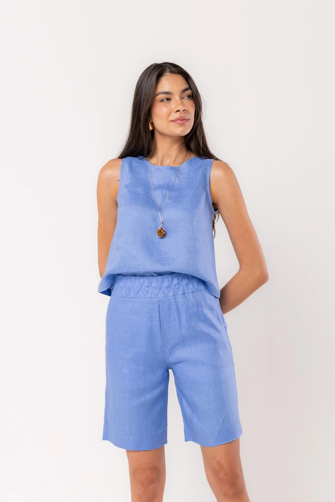 Hidrogênio - PACIFIC BLUE LINEN WIDE-SHOULDER TANK TOP - 20546590