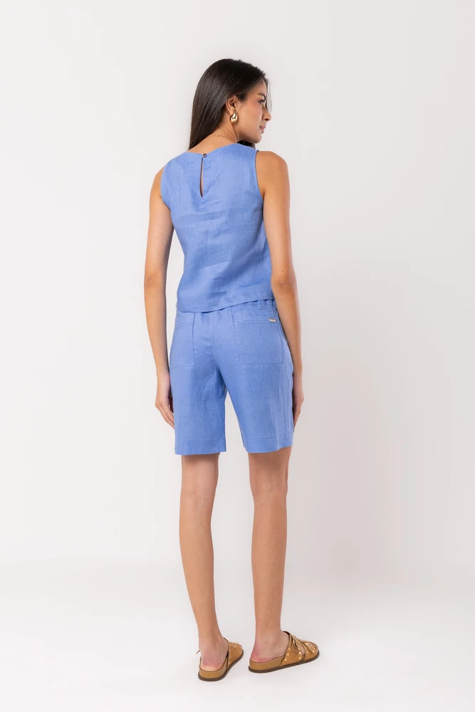 Hidrogênio - PACIFIC BLUE LINEN WIDE-SHOULDER TANK TOP - 20546590