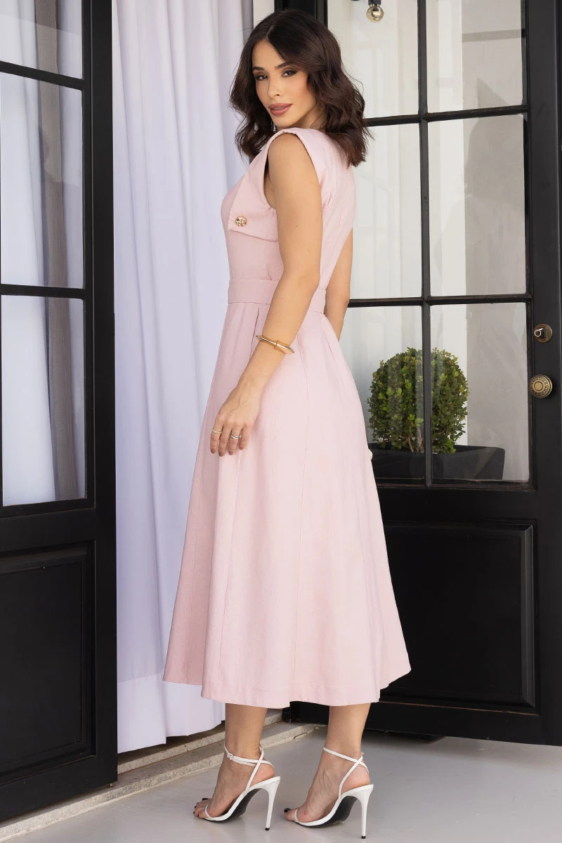 Miss Misses - Irani Linen Dress with Pink Belt and Boots - 54692060
