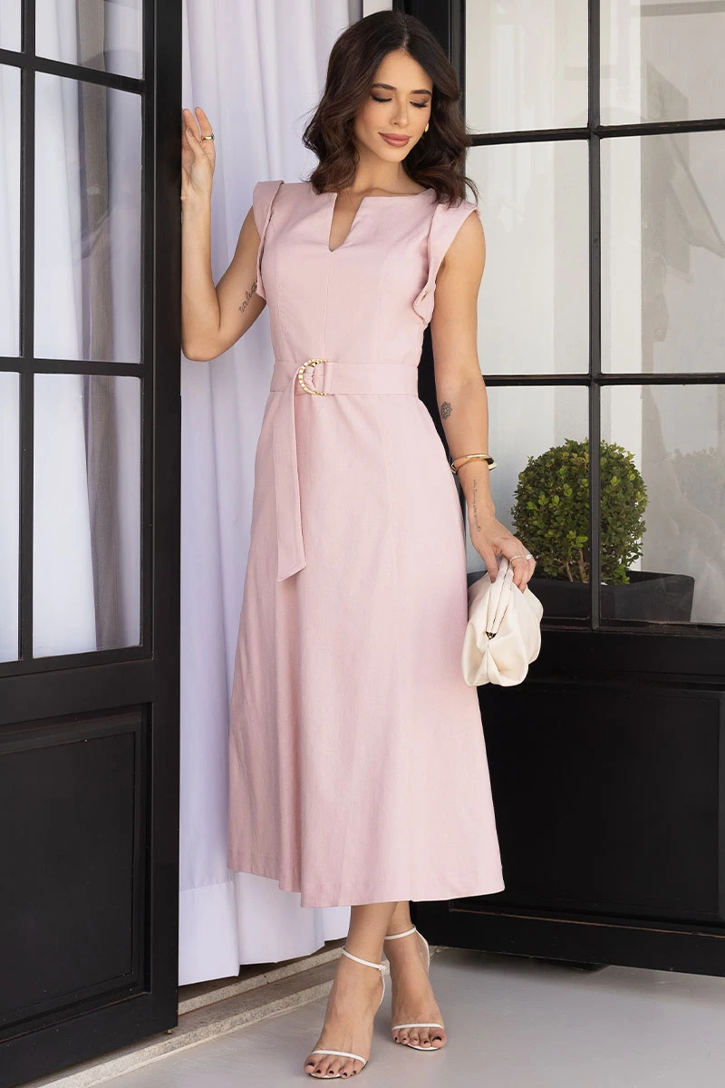 Miss Misses - Irani Linen Dress with Pink Belt and Boots - 54692060