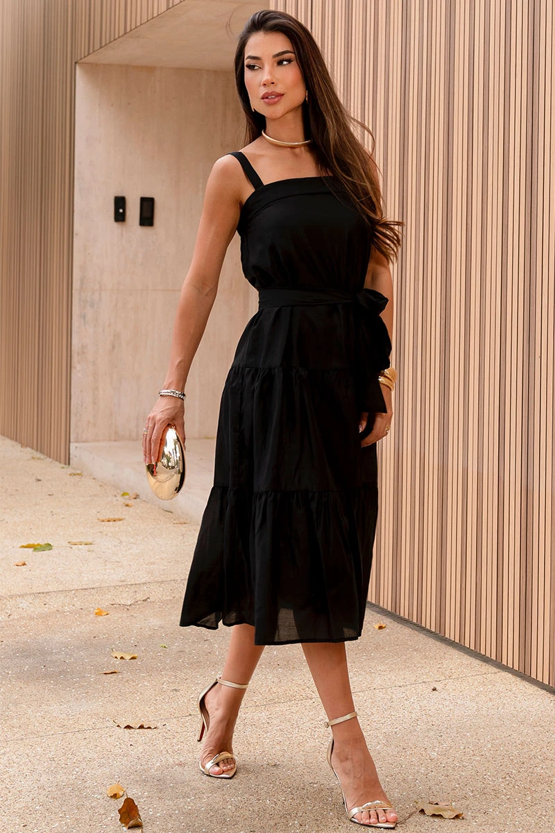 Miss Misses - Felicia Dress with Straps and Black Belt - 54687001