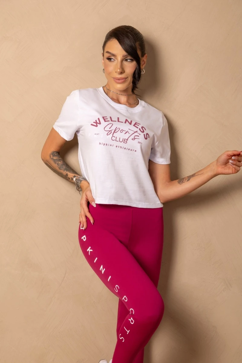Hipkini - White Cropped Fitness Time For Me T-Shirt - 33331438