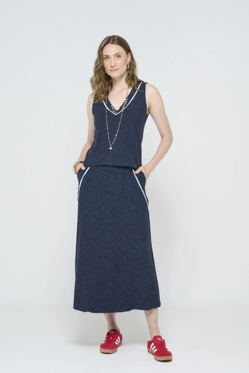 Hidrogênio - NAVY AMNI PIPE MIDI SKIRT - 20599004 Hidrogênio - NAVY AMNI PIPE MIDI SKIRT - 20599004