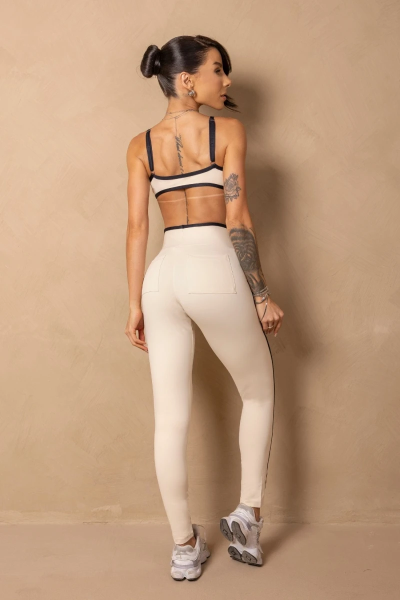 Hipkini - Time For Me Cream Fitness Top with Rubberized Label - 33331422