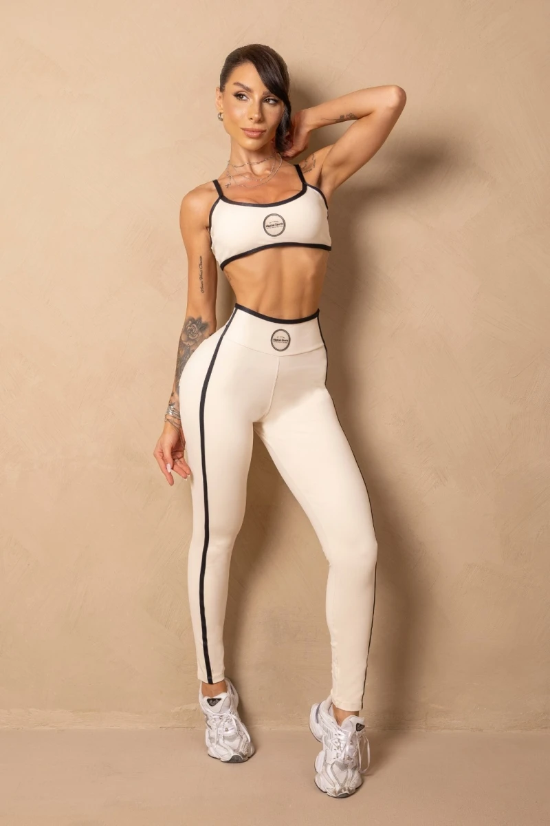 Hipkini - Time For Me Cream Fitness Top with Rubberized Label - 33331422