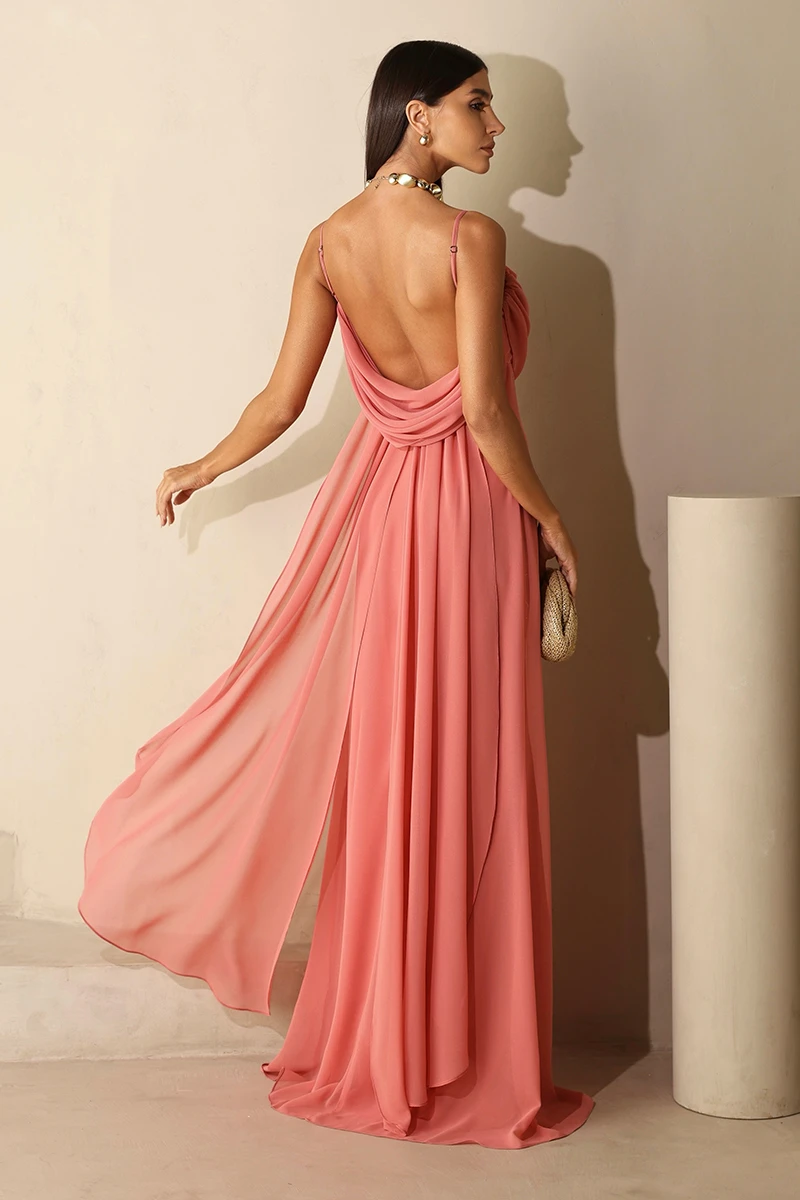 Dot Clothing - Dot Clothing Long Eva Dress with Train and Draping Rose - 2844ROSE