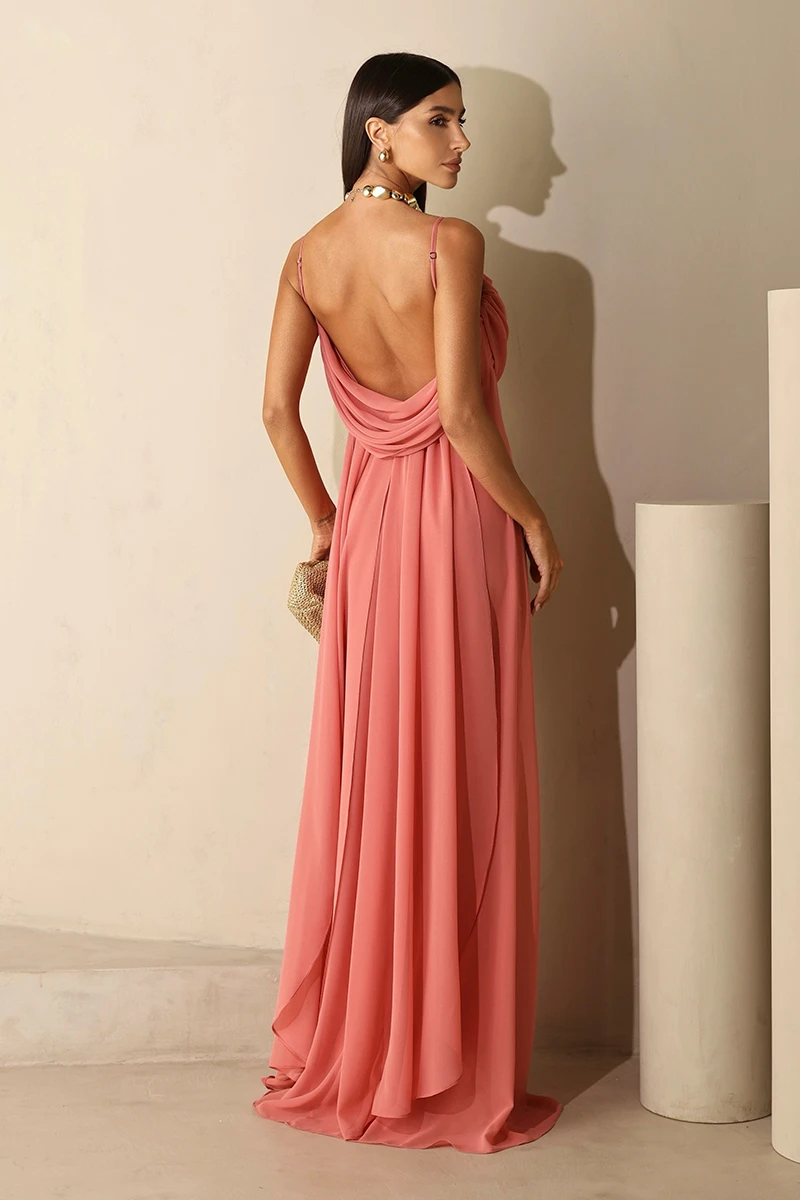 Dot Clothing - Dot Clothing Long Eva Dress with Train and Draping Rose - 2844ROSE