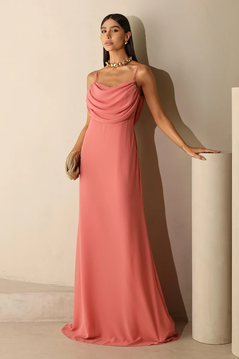 Dot Clothing - Dot Clothing Long Eva Dress with Train and Draping Rose - 2844ROSE