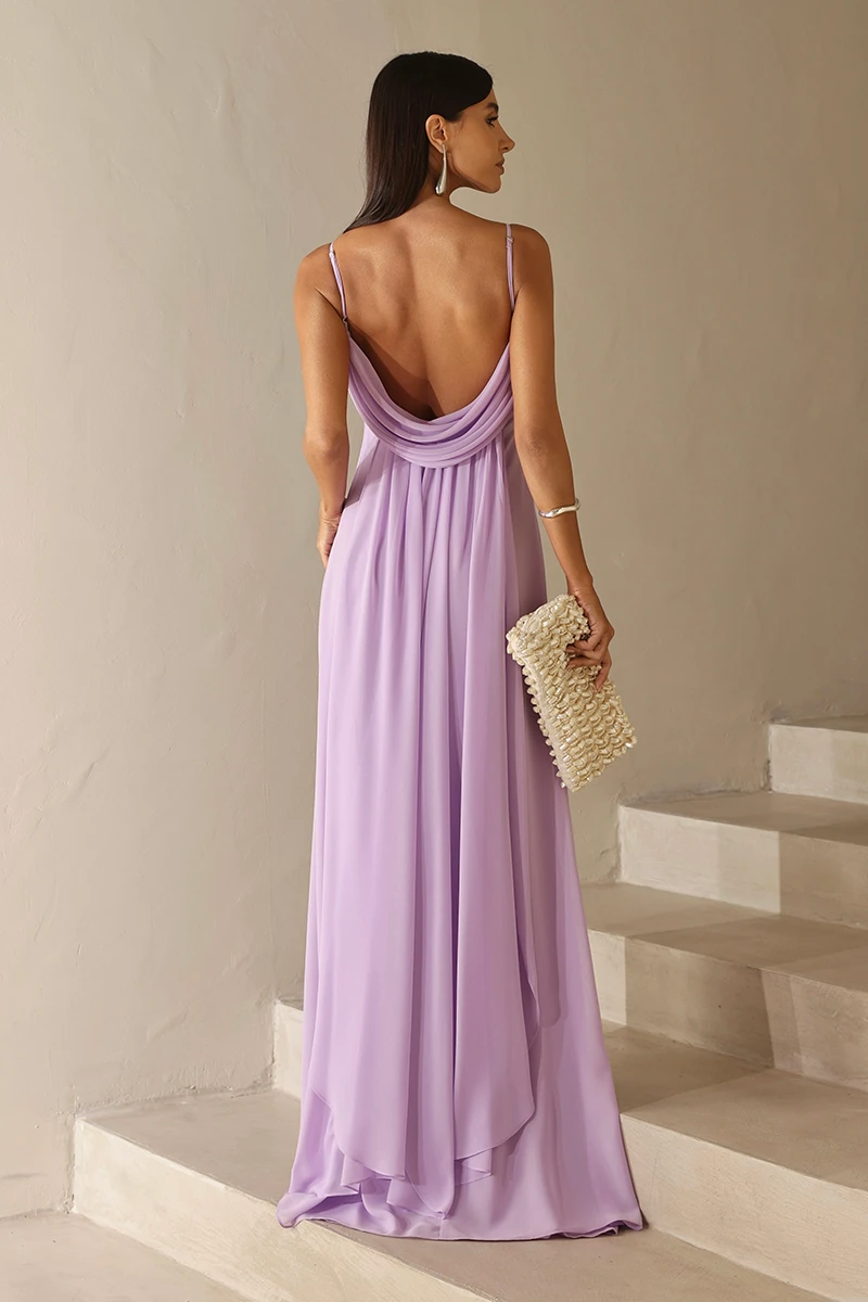 Dot Clothing - Dot Clothing Long Eva Dress with Lilac Draping and Train - 2844LILAS