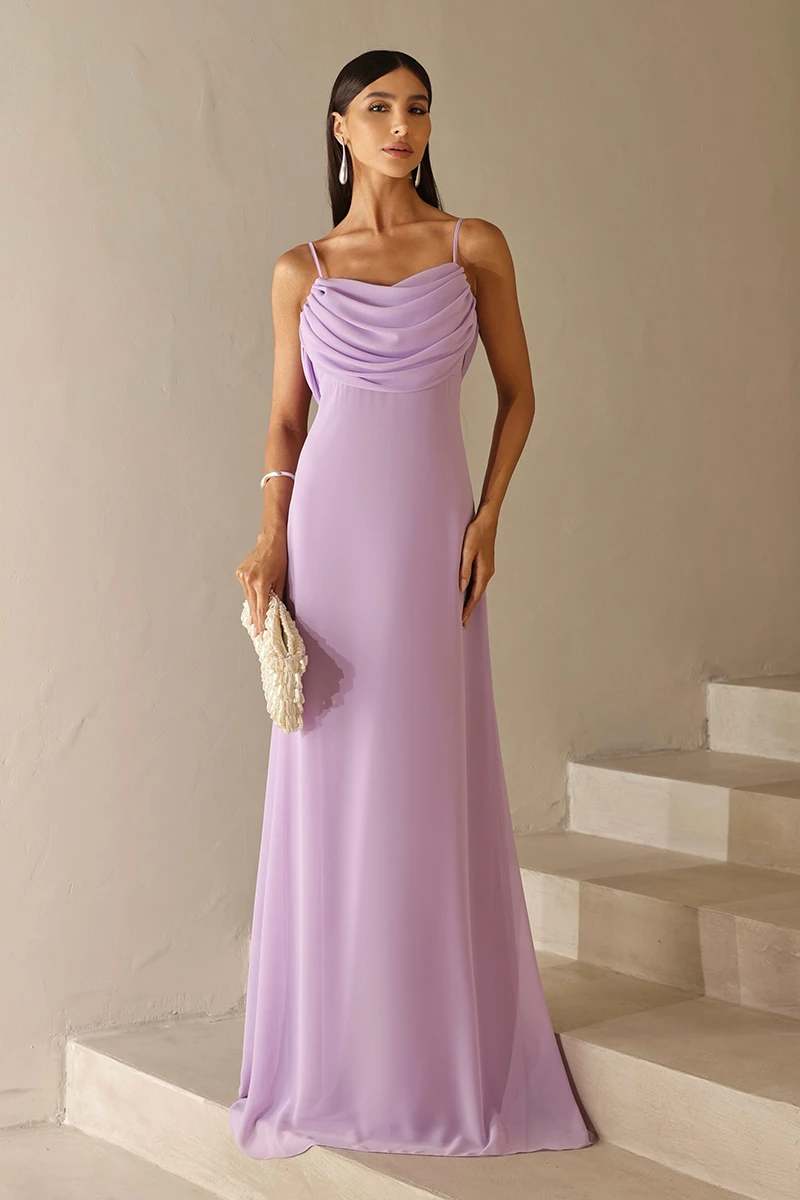 Dot Clothing - Dot Clothing Long Eva Dress with Lilac Draping and Train - 2844LILAS
