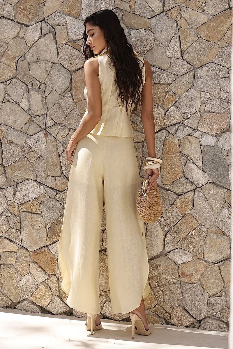 Dot Clothing - Dot Clothing Set Olivia Vest and Pants Yellow Linen - 2867AMAR