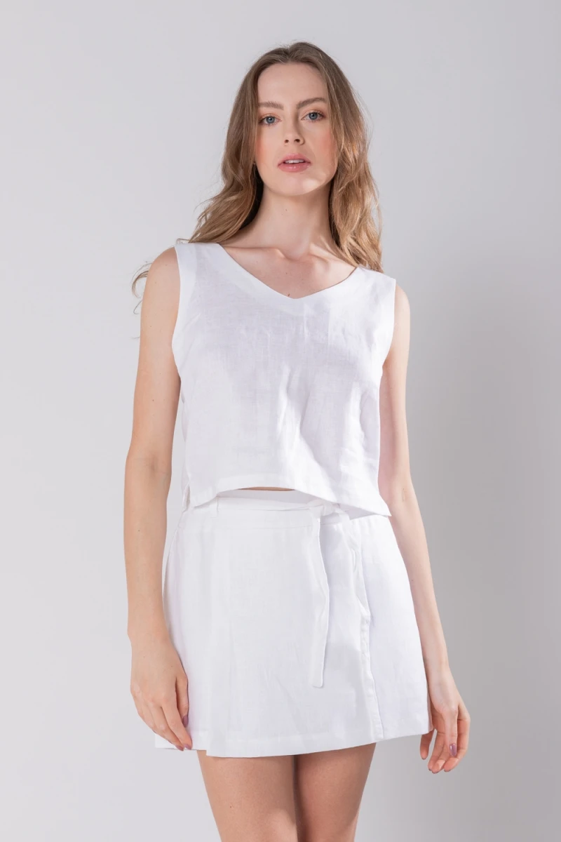 Hidrogênio - WHITE V-NECK LINEN TANK TOP - 19816002 Hidrogênio - WHITE V-NECK LINEN TANK TOP - 19816002