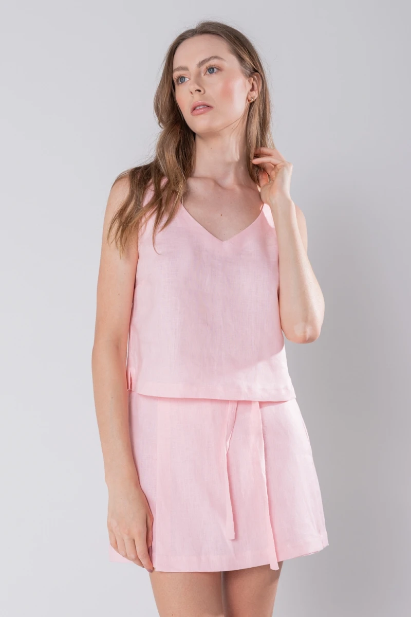 Hidrogênio - GLOSSY V-NECK LINEN TANK TOP - 19816515