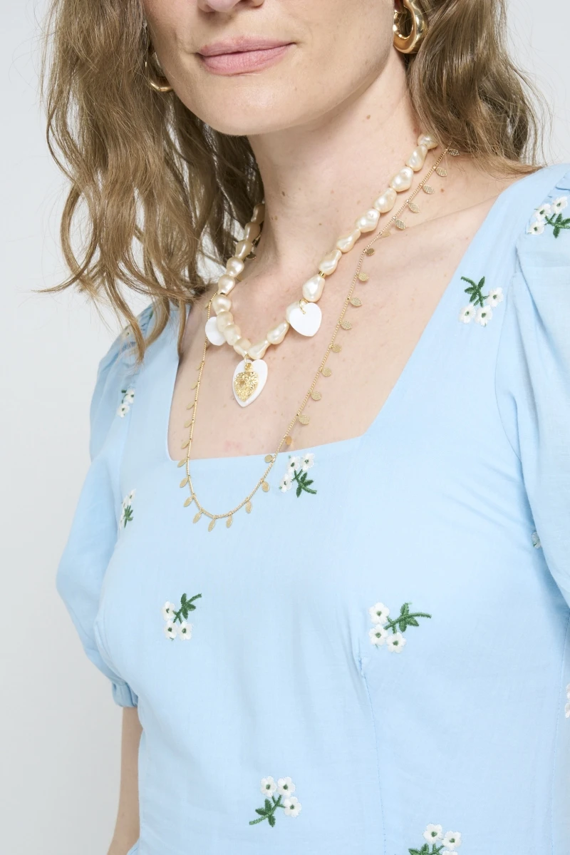 Hidrogênio - BABY BLUE EMBROIDERED MIDI DRESS - 20583111