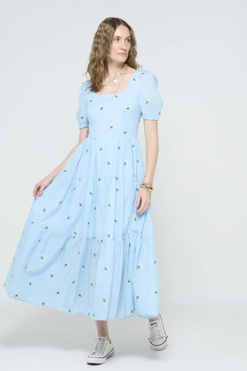 Hidrogênio - BABY BLUE EMBROIDERED MIDI DRESS - 20583111