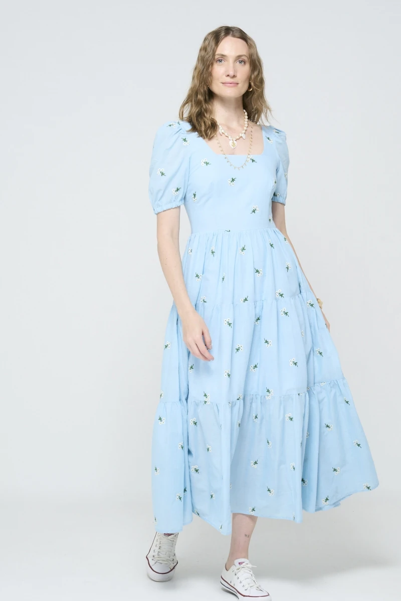 Hidrogênio - BABY BLUE EMBROIDERED MIDI DRESS - 20583111