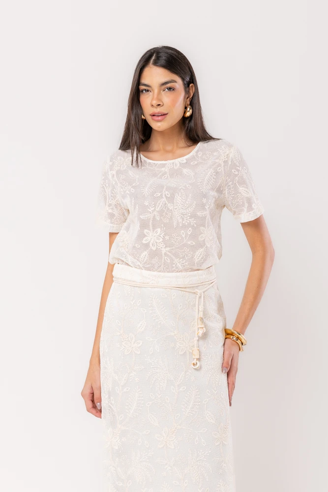 Hidrogênio - Off-white crochet flared skirt - 20522018 Hidrogênio - Off-white crochet flared skirt - 20522018